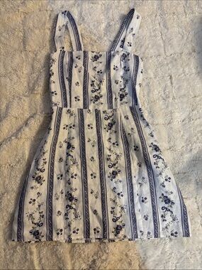 Reformation Floral Stripe White and Navy Sundress